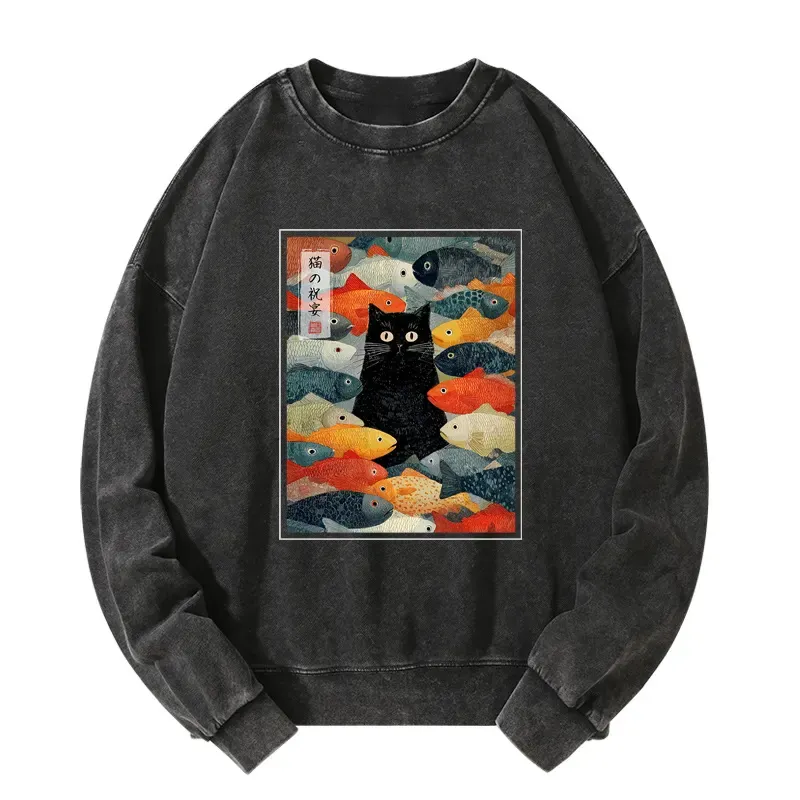 Tokyo-Tiger The Cat's Feast of Fish Washed Sweatshirt