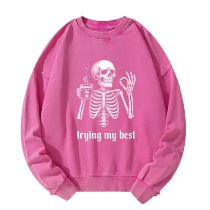 Tokyo-Tiger Skull Trying His Best Washed Sweatshirt