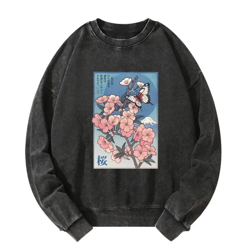 Tokyo-Tiger Ukiyoe Japanese Cherry blossoms Poster Washed Sweatshirt