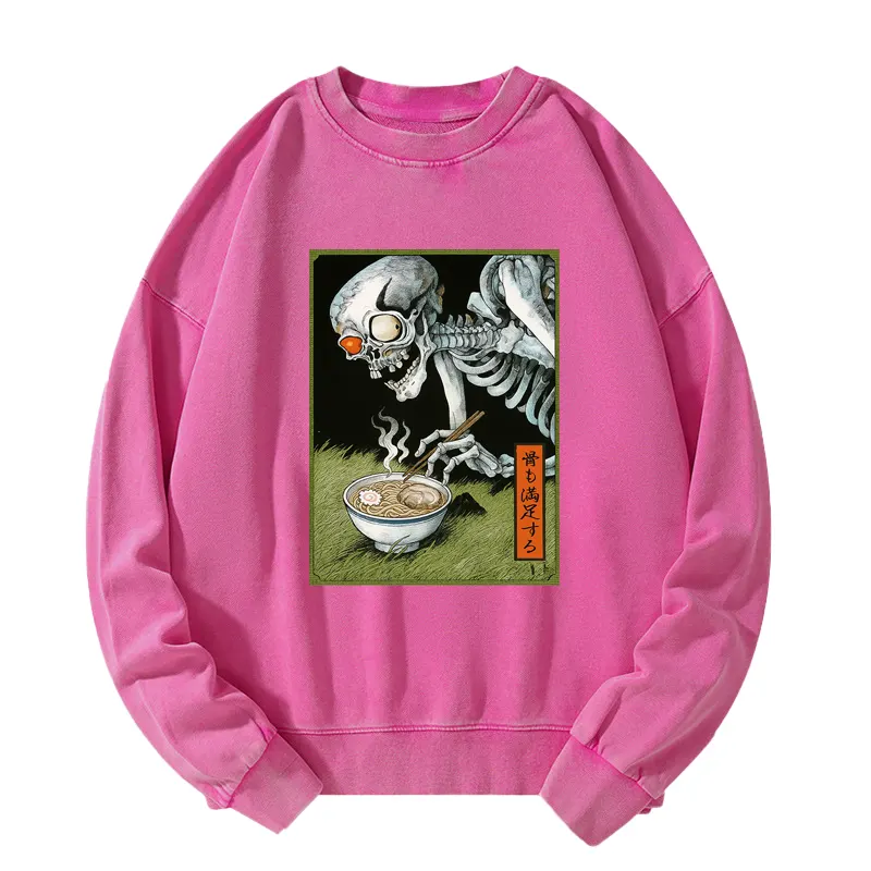 Tokyo-Tiger Ukiyo-e Skeleton Eating Ramen Washed Sweatshirt