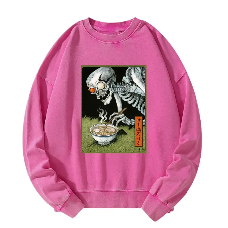 Tokyo-Tiger Ukiyo-e Skeleton Eating Ramen Washed Sweatshirt