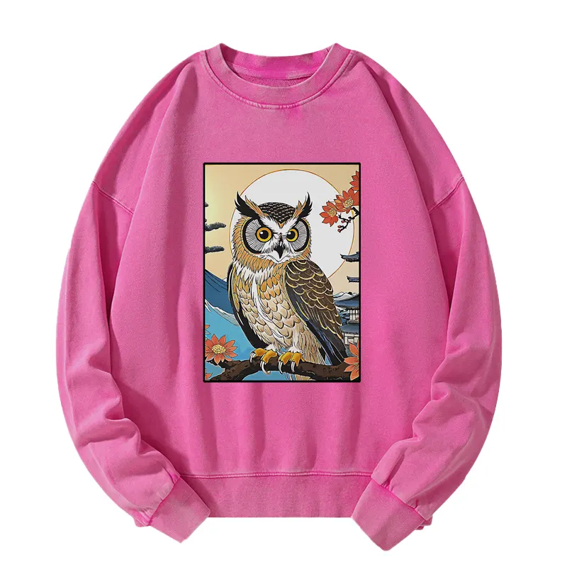 Tokyo-Tiger Owl Ukiyo-e Washed Sweatshirt