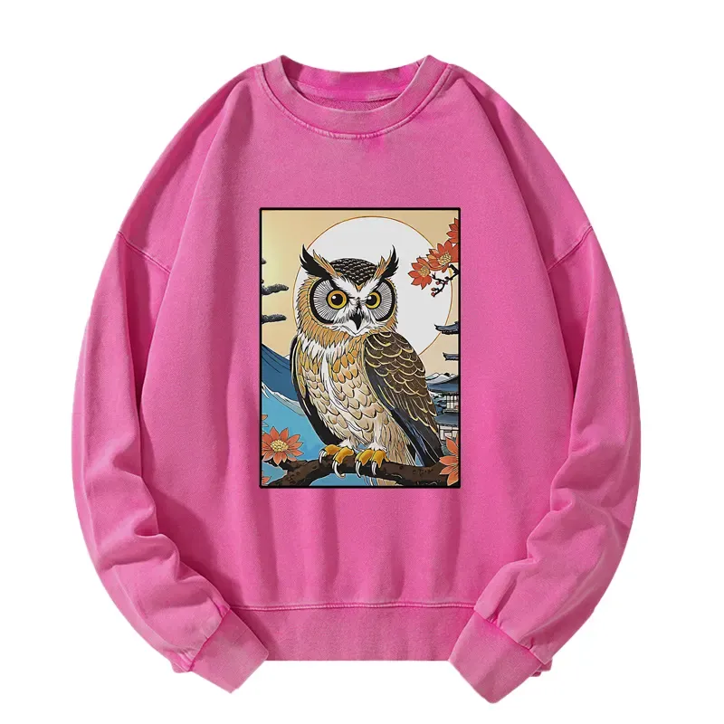Tokyo-Tiger Owl Ukiyo-e Washed Sweatshirt