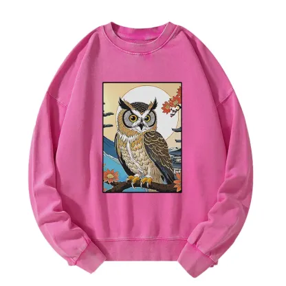 Tokyo-Tiger Owl Ukiyo-e Washed Sweatshirt