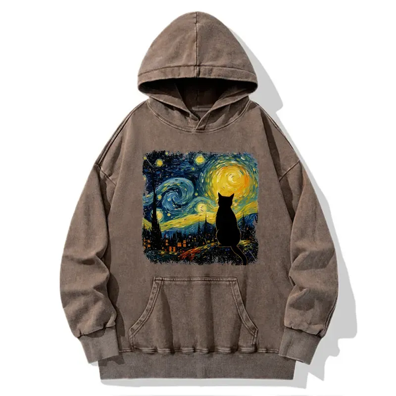 Tokyo-Tiger The Starry Night Cat Washed Hoodie
