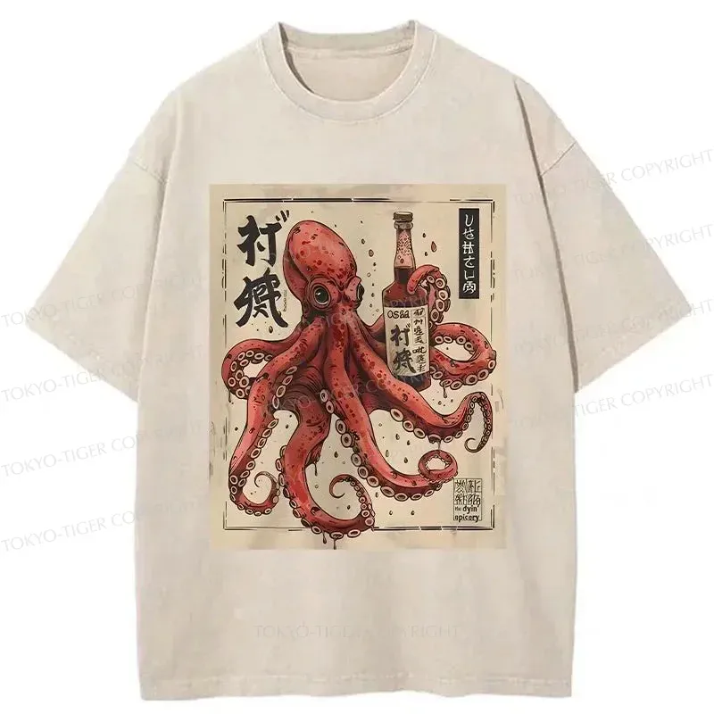 Tokyo-Tiger Osaka Saké Octopus Washed T-Shirt