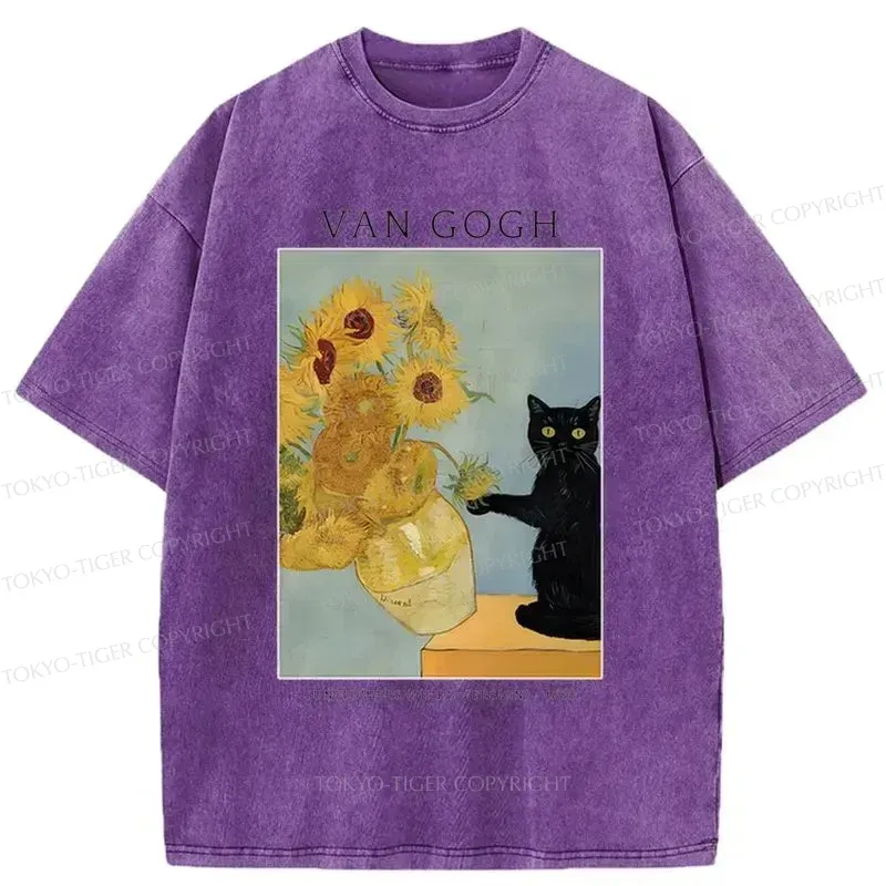 Tokyo-Tiger Black Cat With Sunflowers Washed T-Shirt Sale