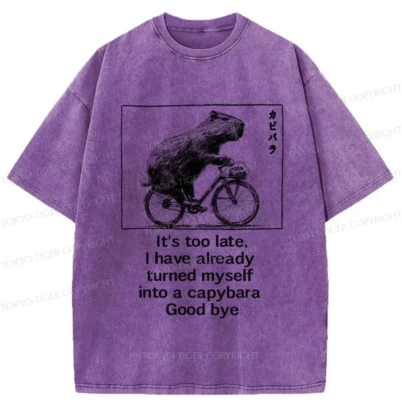 Tokyo-Tiger Funny Capybara Riding A Bicycle Washed T-Shirt