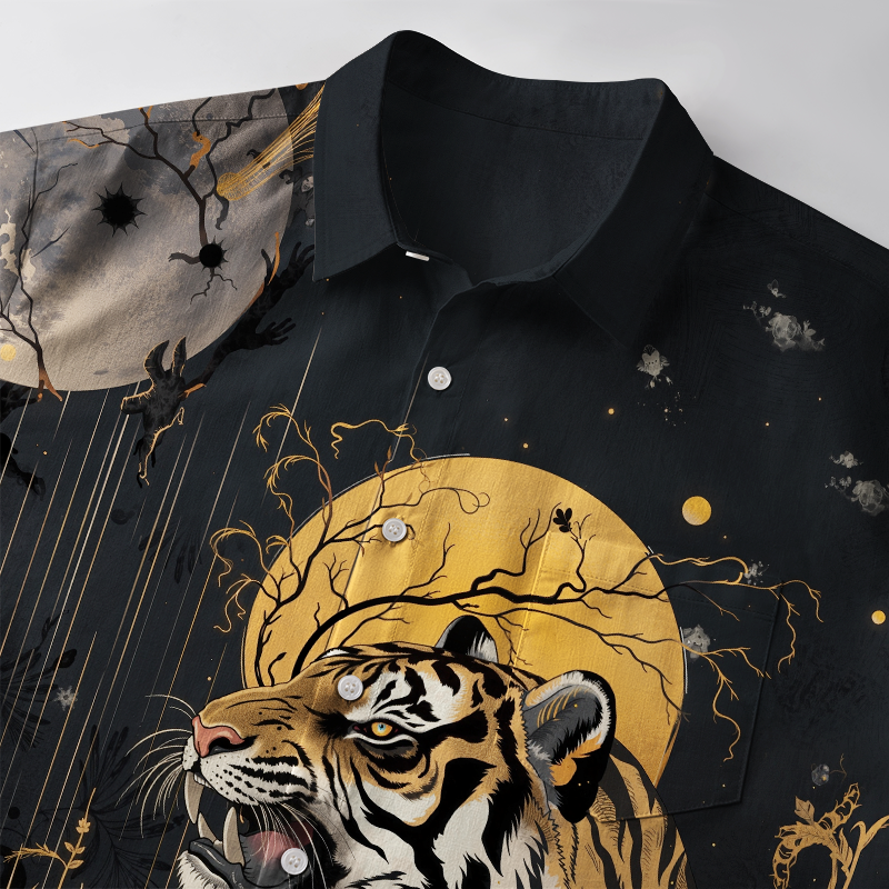 Tokyo-Tiger Majesty in the Shadows The Forest Tiger Button-up Shirt