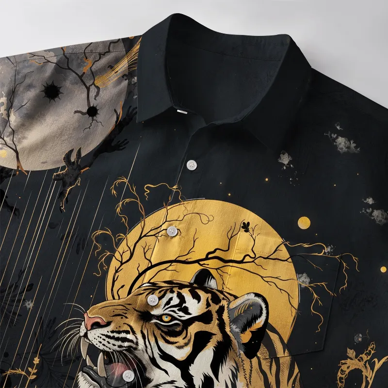 Tokyo-Tiger Majesty in the Shadows The Forest Tiger Button-up Shirt