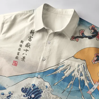 Tokyo-Tiger Cat Looking At The Great Wave Button-up Shirt