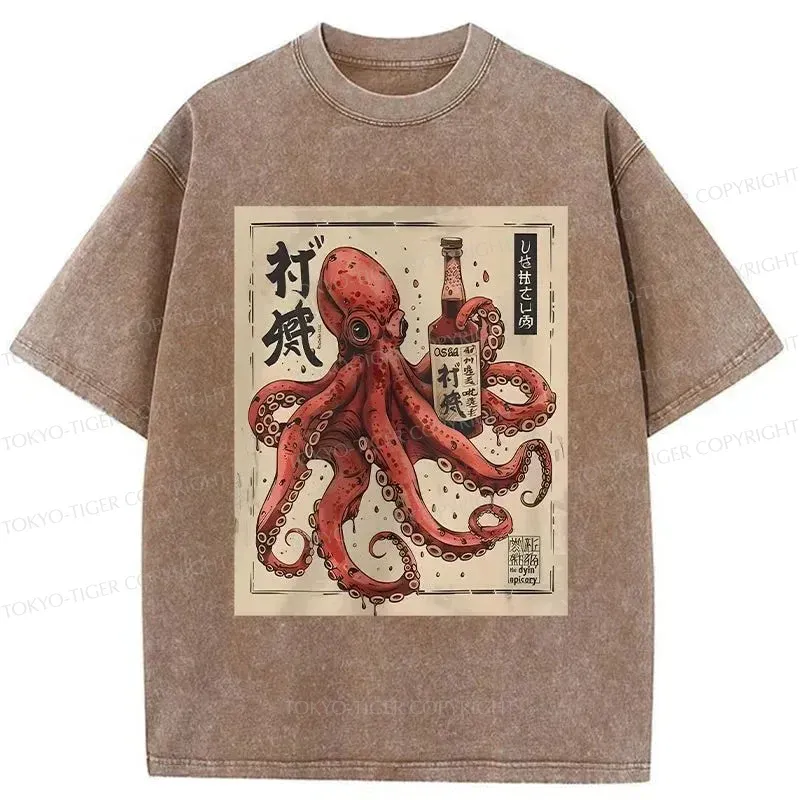 Tokyo-Tiger Osaka Saké Octopus Washed T-Shirt Sale