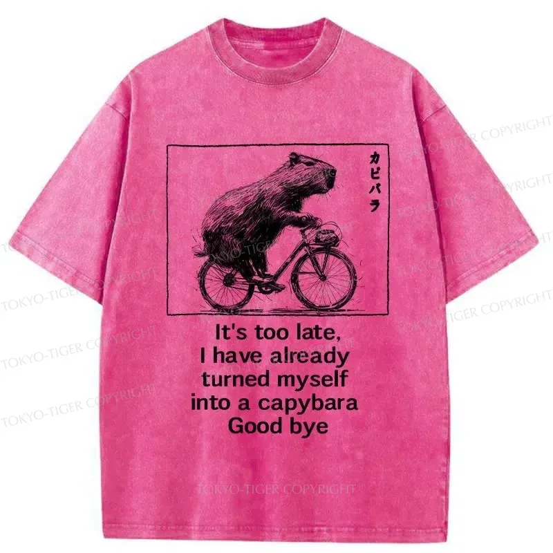 Tokyo-Tiger Funny Capybara Riding A Bicycle Washed T-Shirt