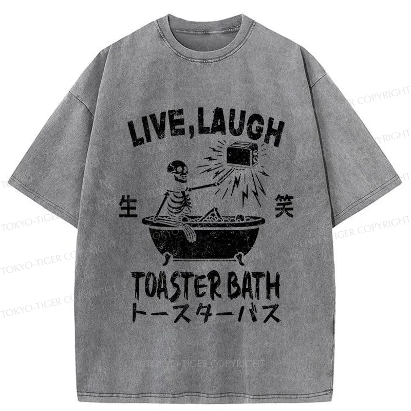 Tokyo-Tiger Funny Electric Shock Skeleton Washed T-Shirt