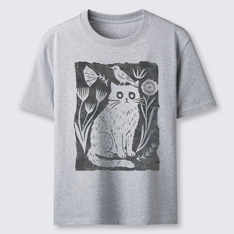 Tokyo-Tiger Folk Paper Cut Cat Bird Floral Art Classic T-Shirt