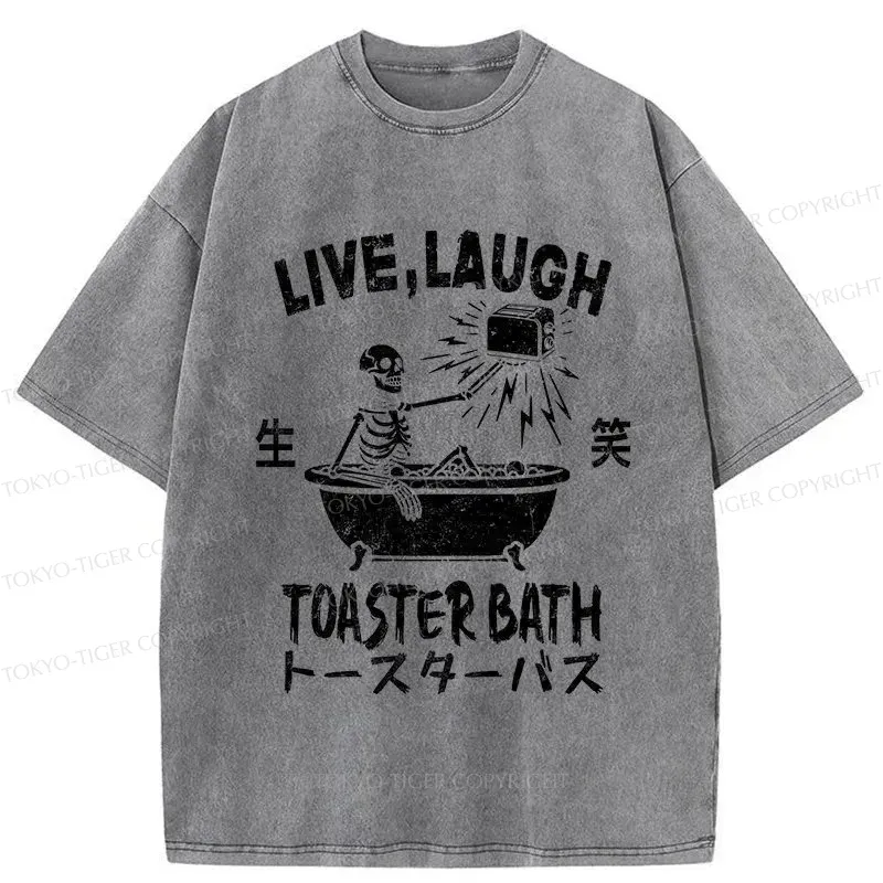 Tokyo-Tiger Funny Electric Shock Skeleton Washed T-Shirt