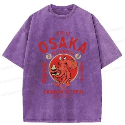 Tokyo-Tiger Drunken Octopus Japan Washed T-Shirt