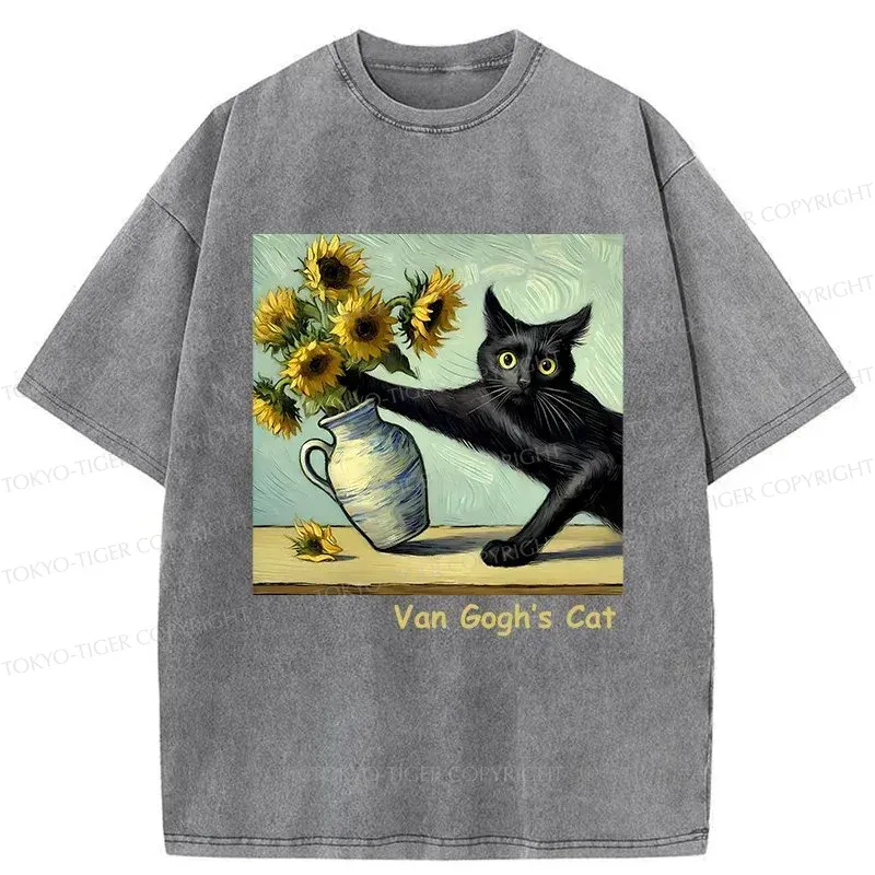 Tokyo-Tiger Van Gogh's Naughty Cat Washed T-Shirt