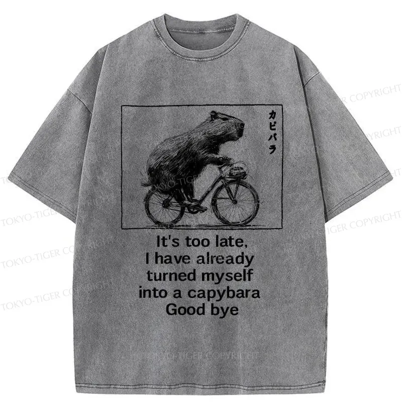 Tokyo-Tiger Funny Capybara Riding A Bicycle Washed T-Shirt