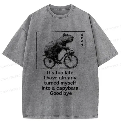 Tokyo-Tiger Funny Capybara Riding A Bicycle Washed T-Shirt