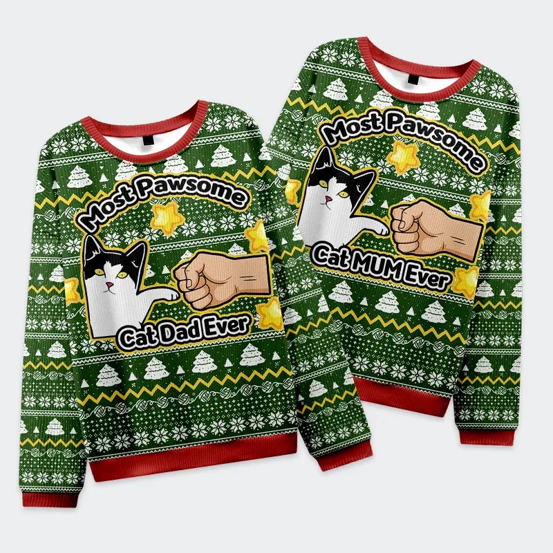 Tokyo-Tiger Funny Cat Mom And Dad Christmas Ugly Sweatshirt