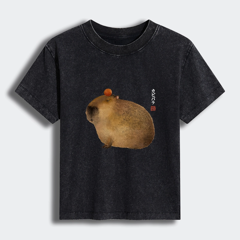 Tokyo-Tiger Calm Capybara Illustration Women's Washed T-shirt