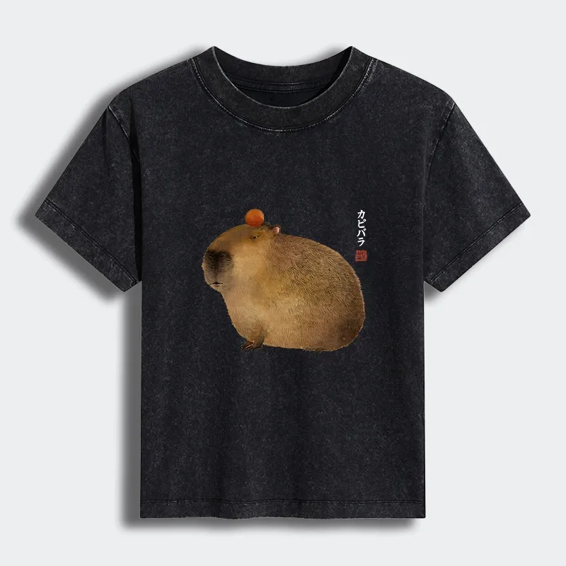 Tokyo-Tiger Calm Capybara Illustration Women's Washed T-shirt