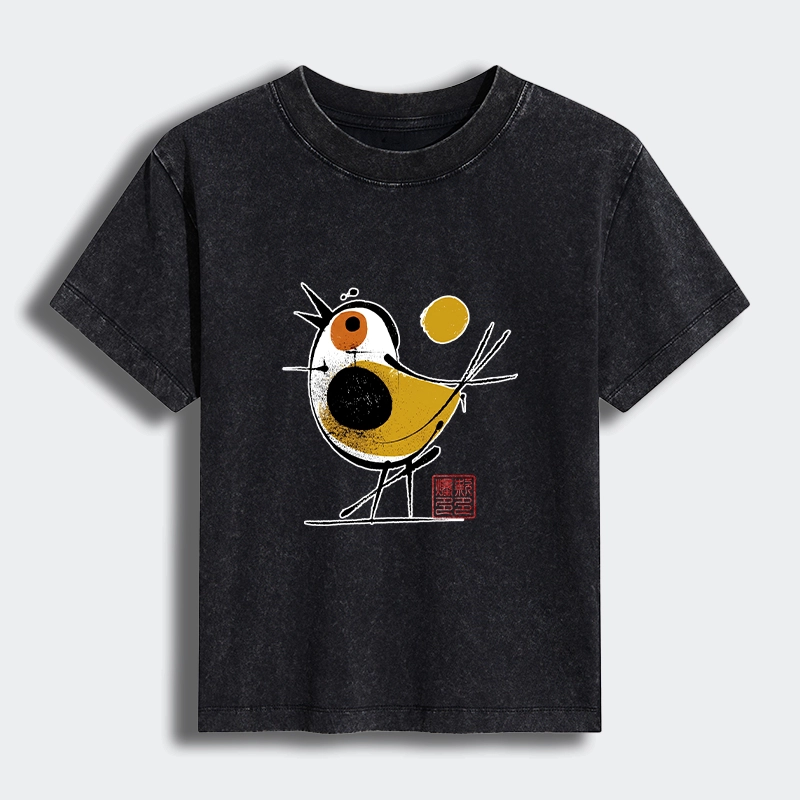 Tokyo-Tiger Aesthetic Yellow And Black Bird Women's Washed T-shirt