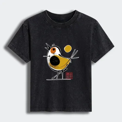 Tokyo-Tiger Aesthetic Yellow And Black Bird Women's Washed T-shirt