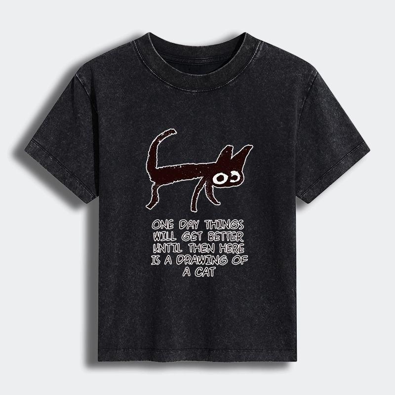 Tokyo-Tiger Cat Cheer Up Drawing Women's Washed T-shirt