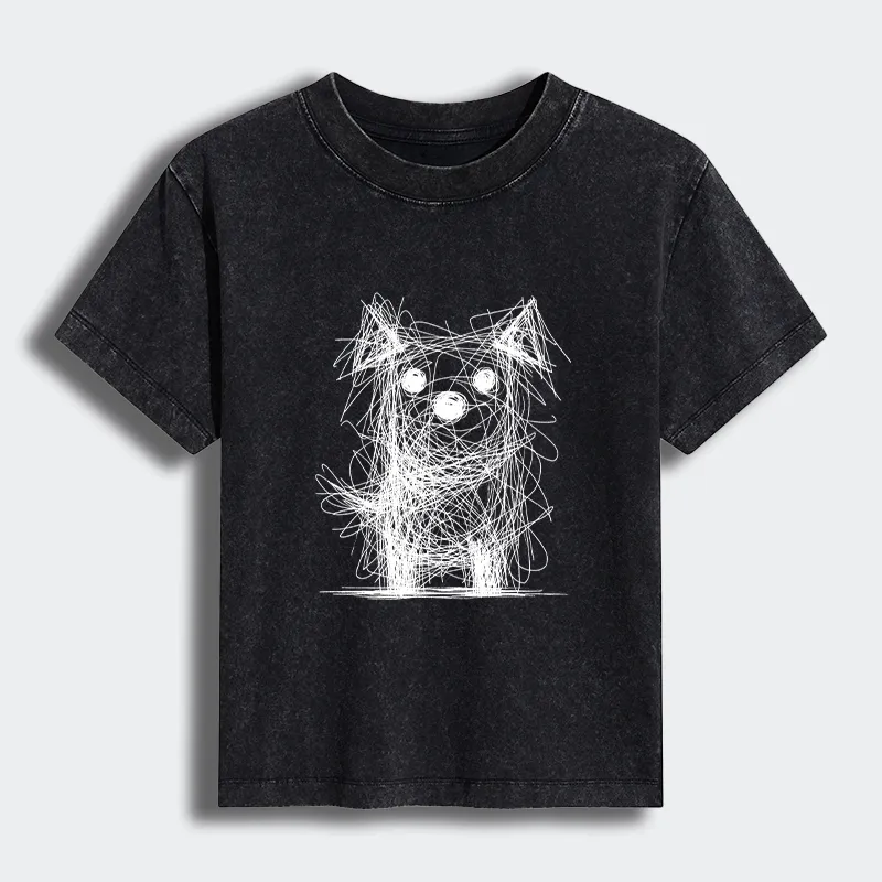 Tokyo-Tiger Scruffy Dog Chaos Art Women's Washed T-shirt