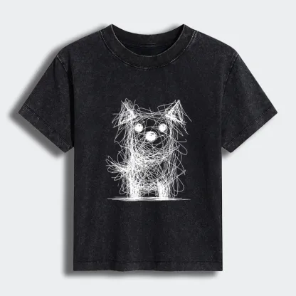 Tokyo-Tiger Scruffy Dog Chaos Art Women's Washed T-shirt