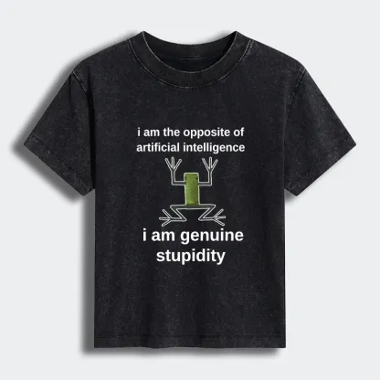 Tokyo-Tiger Genuine Stupidity Frog Meme Women's Washed T-shirt
