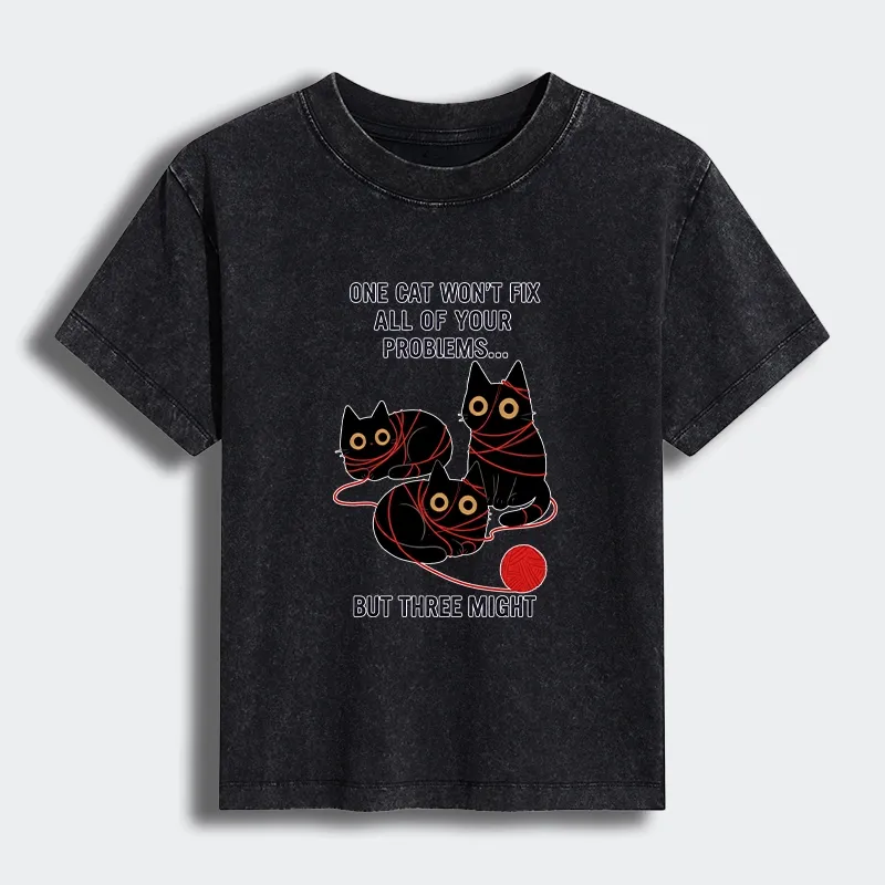Tokyo-Tiger Three Cats Fix All Problems Women's Washed T-shirt