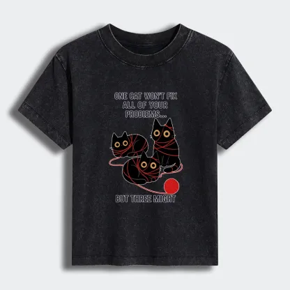 Tokyo-Tiger Three Cats Fix All Problems Women's Washed T-shirt