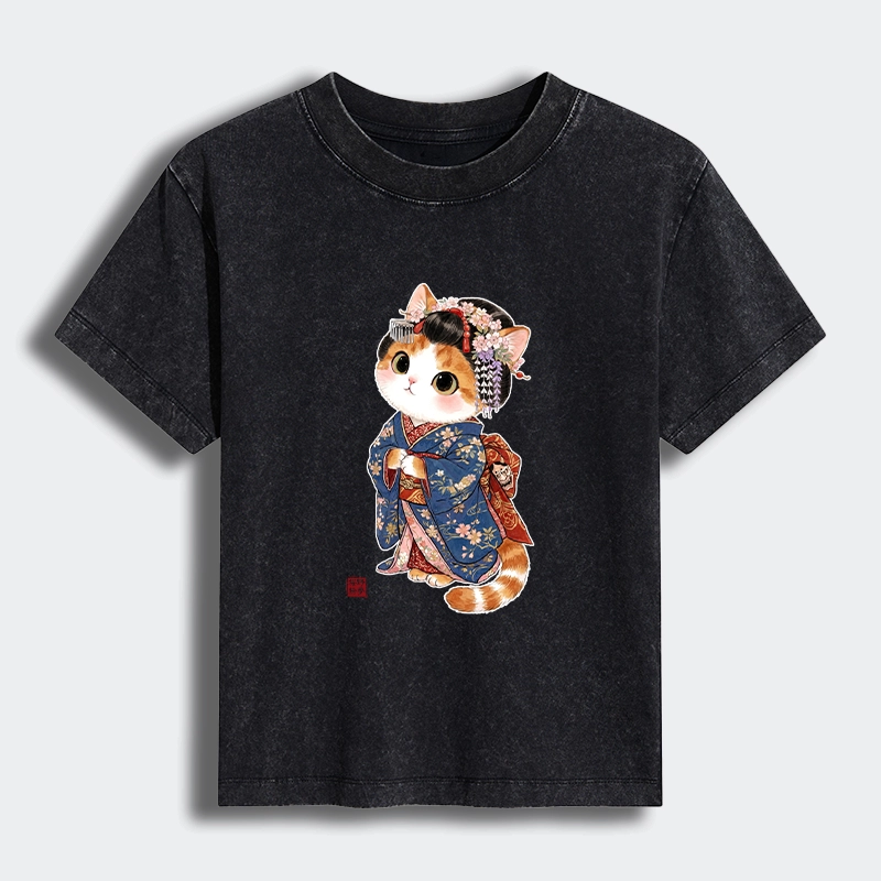 Tokyo-Tiger Cat Dressed As A Geisha Funny Women's Washed T-shirt