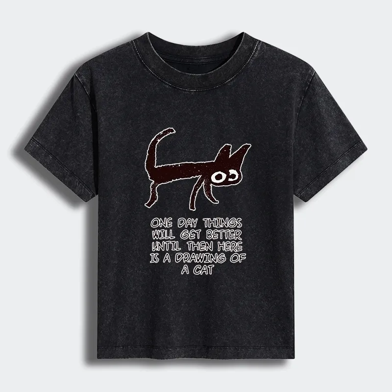 Tokyo-Tiger Cat Cheer Up Drawing Women's Washed T-shirt