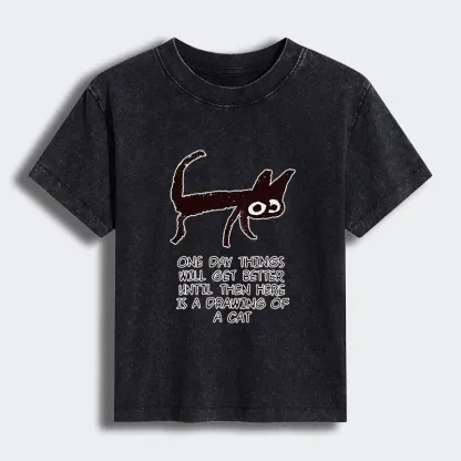 Tokyo-Tiger Cat Cheer Up Drawing Women's Washed T-shirt