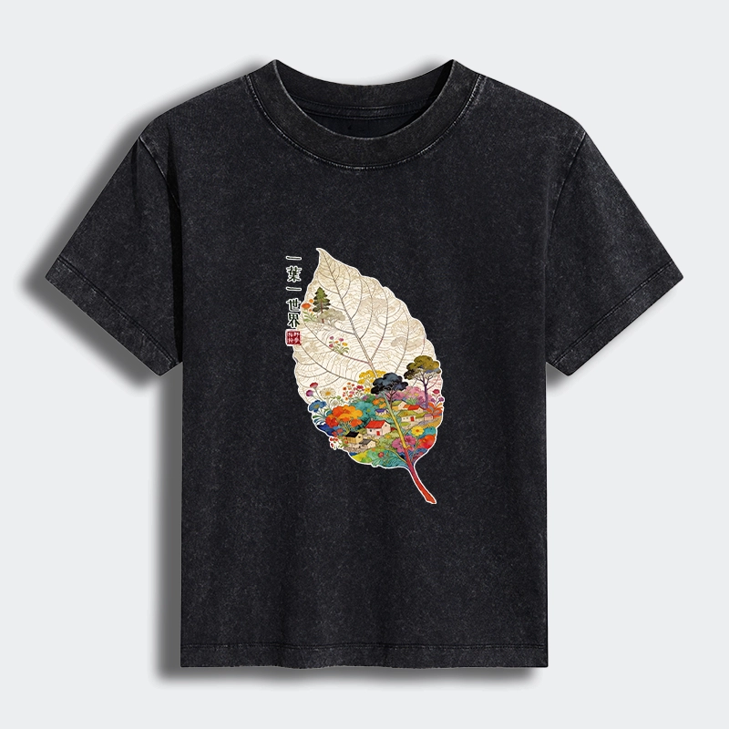 Tokyo-Tiger One Leaf Holds A Tiny Colorful World Women's Washed T-shirt