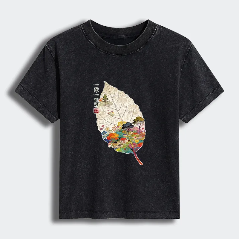 Tokyo-Tiger One Leaf Holds A Tiny Colorful World Women's Washed T-shirt