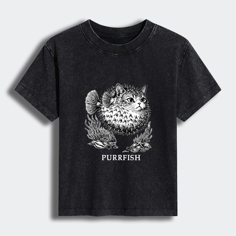 Tokyo-Tiger Spiky Puffer With Cute Cat Head Women's Washed T-shirt