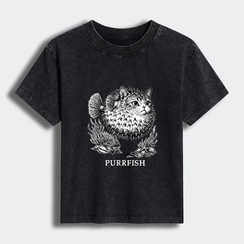 Tokyo-Tiger Spiky Puffer With Cute Cat Head Women's Washed T-shirt Sale