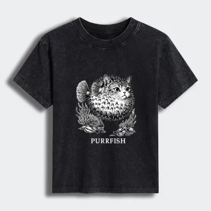 Tokyo-Tiger Spiky Puffer With Cute Cat Head Women's Washed T-shirt