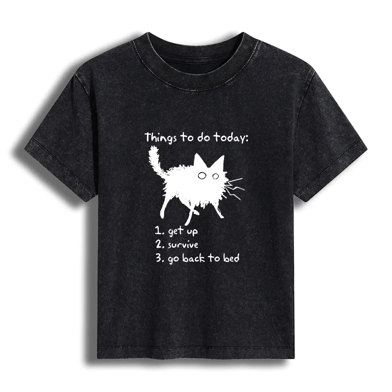 Tokyo-Tiger Lazy Cat Survive Day Funny Meme Women's Washed T-shirt