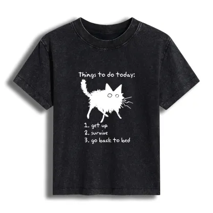 Tokyo-Tiger Lazy Cat Survive Day Funny Meme Women's Washed T-shirt