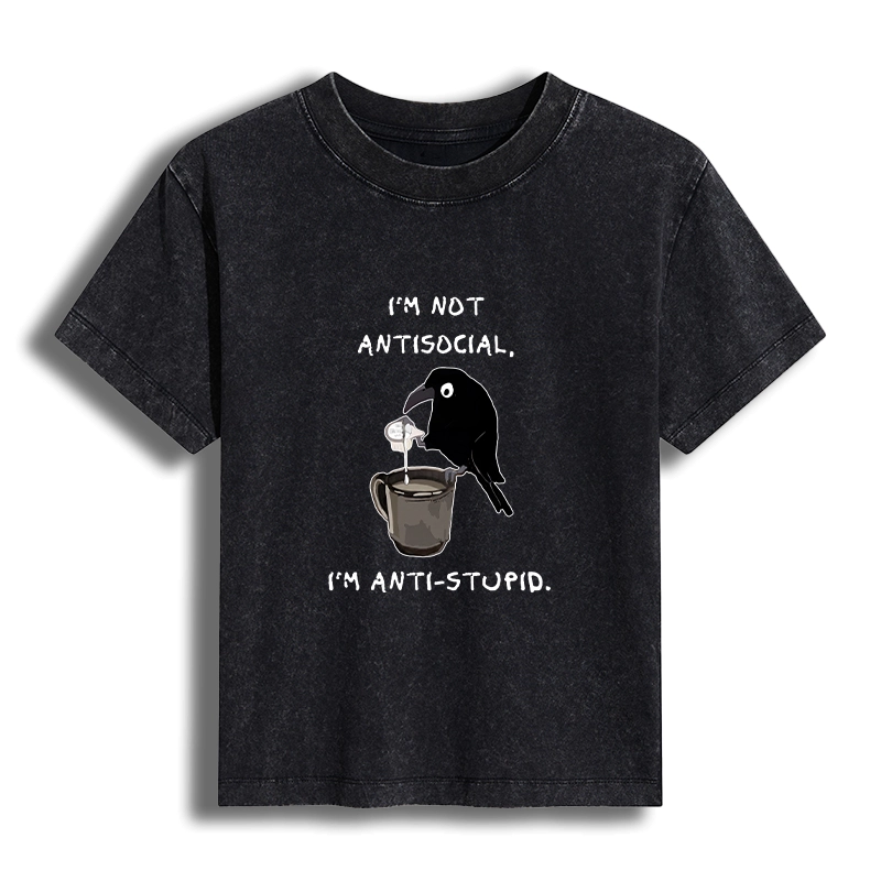 Tokyo-Tiger Cool Crow Sips Calm Coffee Alone Women's Washed T-shirt