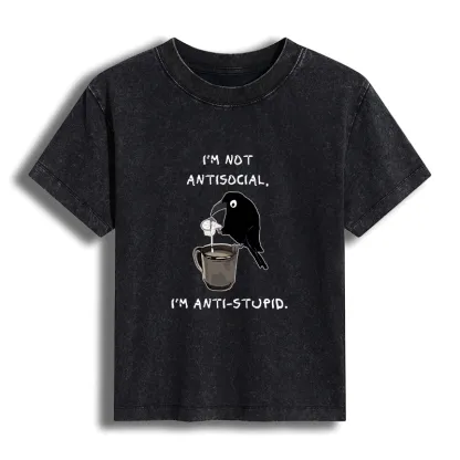 Tokyo-Tiger Cool Crow Sips Calm Coffee Alone Women's Washed T-shirt