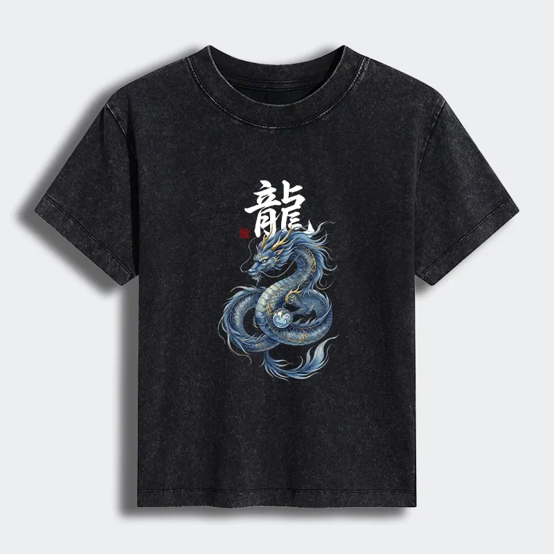 Tokyo-Tiger Mythic Blue Dragon Women's Washed T-shirt