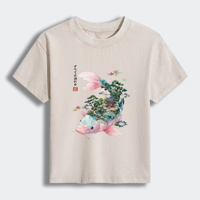 Tokyo-Tiger Journey Of The Flowing Koi Women's Washed T-shirt
