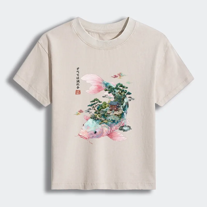 Tokyo-Tiger Journey Of The Flowing Koi Women's Washed T-shirt